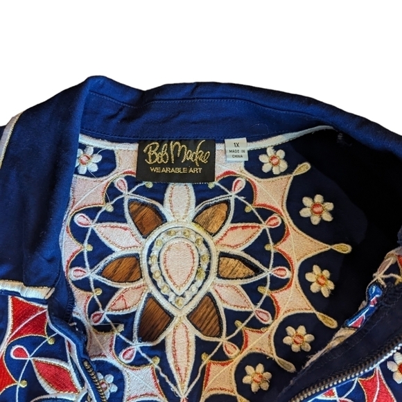 Bob Mackie Lazer cut out embroidered navy with red/ white zip up jacket sz 1X - Picture 6 of 7
